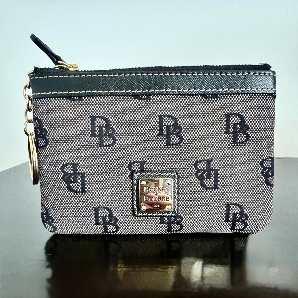 Dooney & Bourke Madison Signature DB Monogram Coin Purse Key Ring Wristlet Exc.
